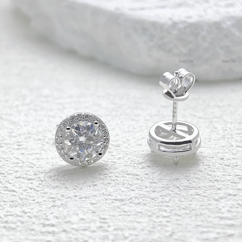 NeeTim 0.5-2CT Moissanite Stud Earrings for Women Sparkling Lab Diamond Sterling Silver S925 Wedding Party Jewelry Certified