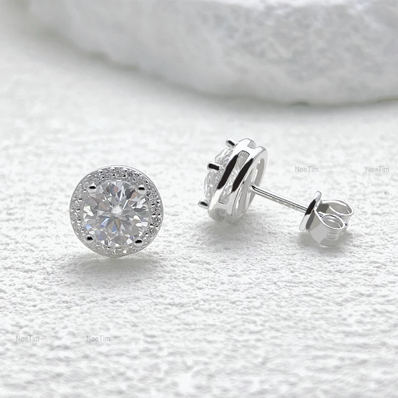 NeeTim 0.5-2CT Moissanite Stud Earrings for Women Sparkling Lab Diamond Sterling Silver S925 Wedding Party Jewelry Certified
