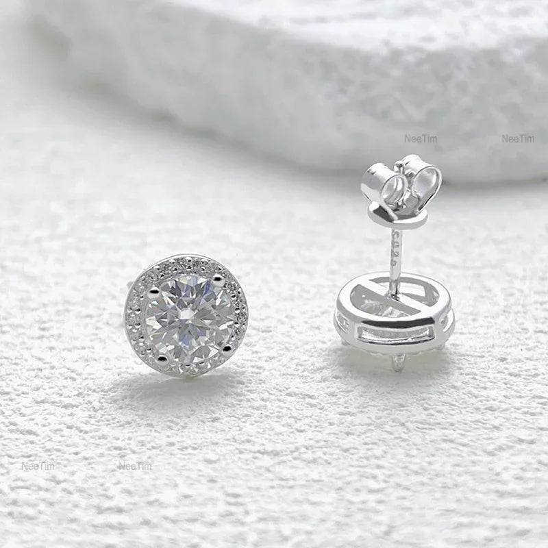 NeeTim 0.5-2CT Moissanite Stud Earrings for Women Sparkling Lab Diamond Sterling Silver S925 Wedding Party Jewelry Certified