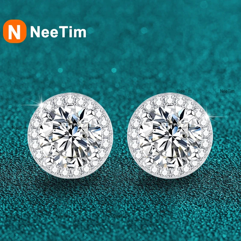 NeeTim 0.5-2CT Moissanite Stud Earrings for Women Sparkling Lab Diamond Sterling Silver S925 Wedding Party Jewelry Certified
