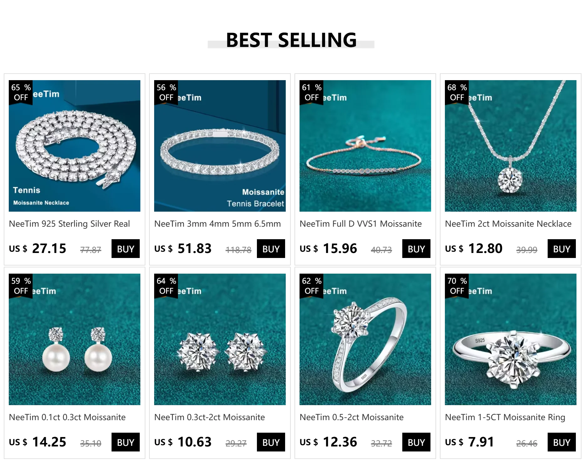 NeeTim 0.5-2CT Moissanite Stud Earrings for Women Sparkling Lab Diamond Sterling Silver S925 Wedding Party Jewelry Certified