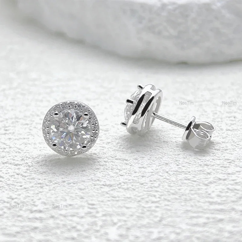 NeeTim 0.5-2CT Moissanite Stud Earrings for Women Sparkling Lab Diamond Sterling Silver S925 Wedding Party Jewelry Certified
